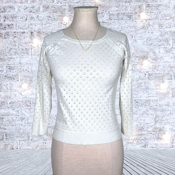 RAG & BONE Gianna Sweater Top Eyelet Pattern Crewneck Pullover Soft Cozy White - Picture 1 of 9